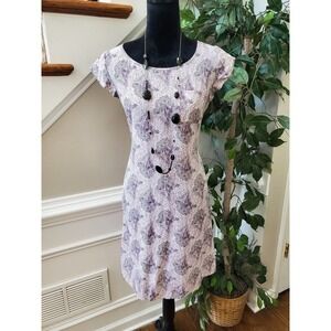 Boden Lilac White Floral 100% Silk Round Neck Sleeveless Knee Length Dress 8